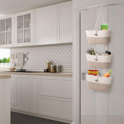 Over the Door Storage Basket Cotton Rope Organizer, Wall Hanging
