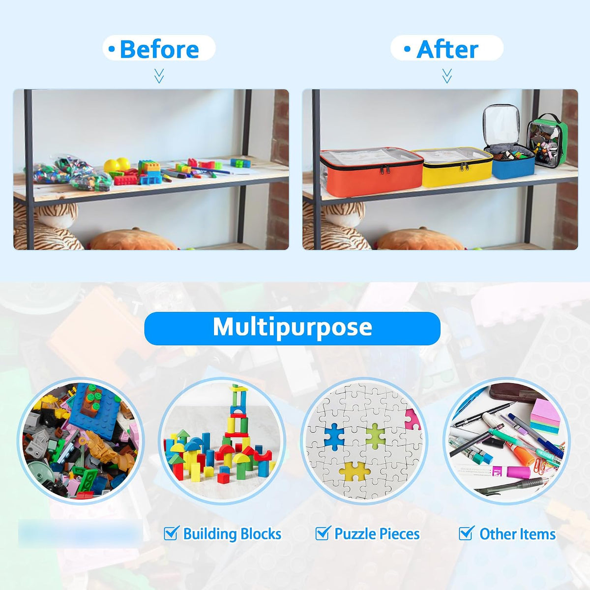 4-piece Toy Storage Organizer Bag Case for Building Blocks