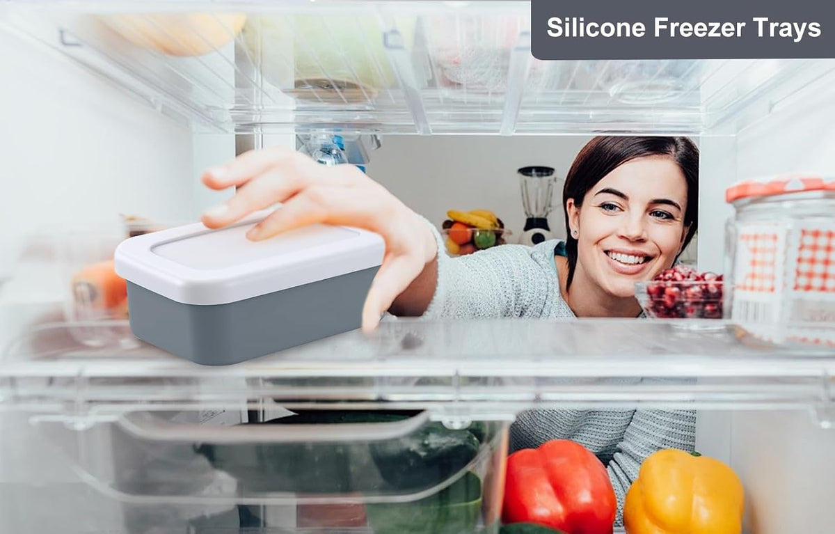 8 PCS 1 Cup Silicone Freezer Molds with Lid, Meal Prep Freezer Molds Silicone Freezer Containers Reusable Food Preserving Tray Freezing Ice Trays for Soups Sauces Stews,Grey ﻿ ﻿