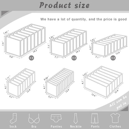 9 Pack Wardrobe Clothes Organizer for Drawers, Underwear Storage Organizer