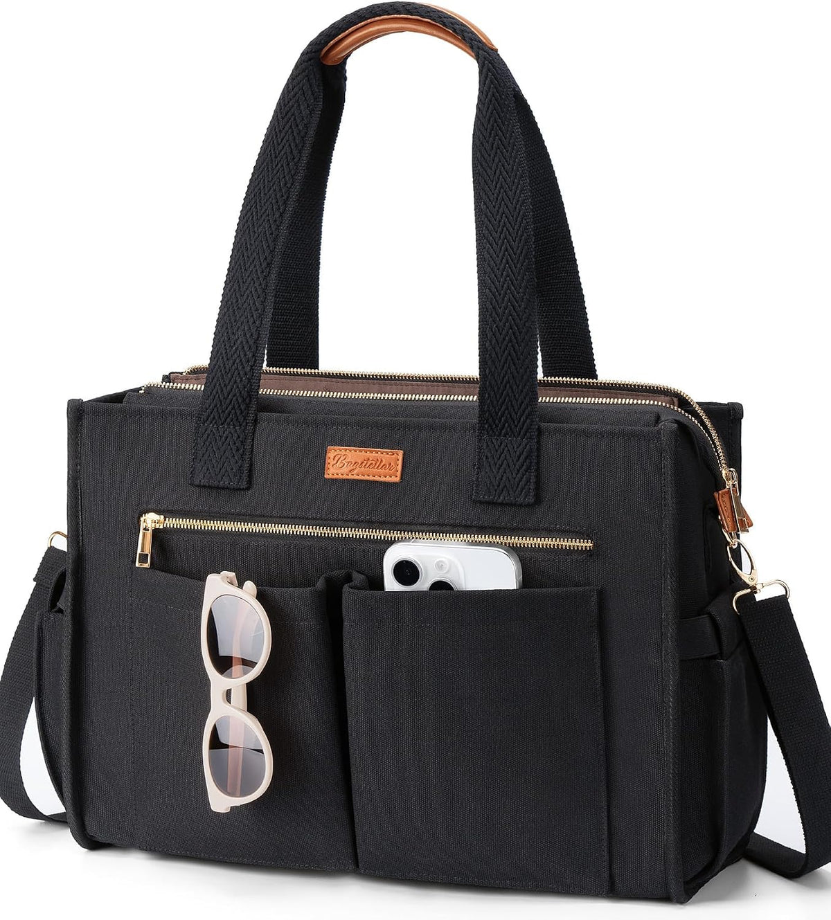 Canvas Tote Bag for Women, 15-Pockets Work Laptop Tote Purse Large Crossbody Nurse Teacher Bible Bag for School Travel Daily