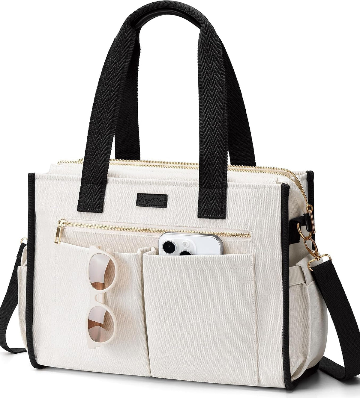 Canvas Tote Bag for Women, 15-Pockets Work Laptop Tote Purse Large Crossbody Nurse Teacher Bible Bag for School Travel Daily