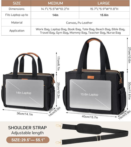Canvas Tote Bag for Women, 15-Pockets Work Laptop Tote Purse Large Crossbody Nurse Teacher Bible Bag for School Travel Daily
