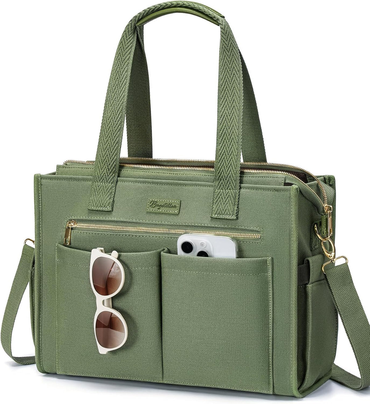 Canvas Tote Bag for Women, 15-Pockets Work Laptop Tote Purse Large Crossbody Nurse Teacher Bible Bag for School Travel Daily