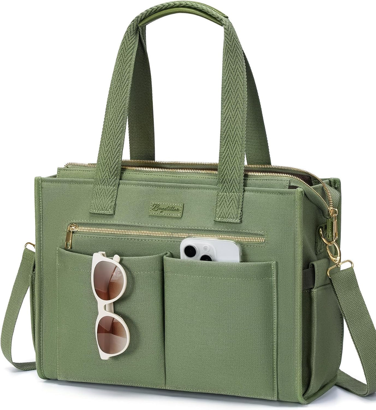 Canvas Tote Bag for Women, 15-Pockets Work Laptop Tote Purse Large Crossbody Nurse Teacher Bible Bag for School Travel Daily