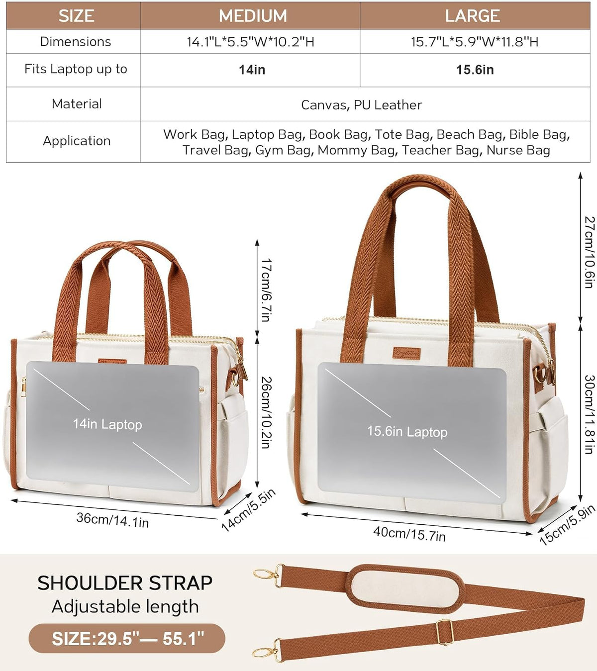 Canvas Tote Bag for Women, 15-Pockets Work Laptop Tote Purse Large Crossbody Nurse Teacher Bible Bag for School Travel Daily