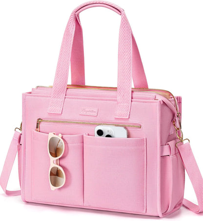 Canvas Tote Bag for Women, 15-Pockets Work Laptop Tote Purse Large Crossbody Nurse Teacher Bible Bag for School Travel Daily