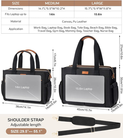 Canvas Tote Bag for Women, 15-Pockets Work Laptop Tote Purse Large Crossbody Nurse Teacher Bible Bag for School Travel Daily