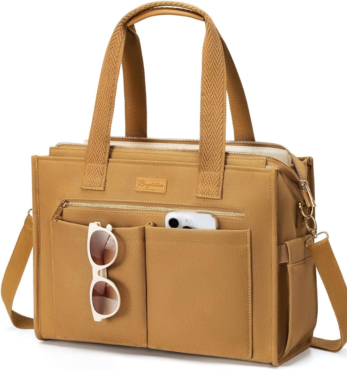 Canvas Tote Bag for Women, 15-Pockets Work Laptop Tote Purse Large Crossbody Nurse Teacher Bible Bag for School Travel Daily