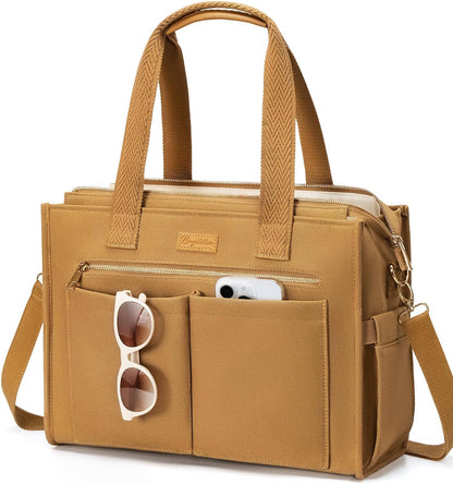 Canvas Tote Bag for Women, 15-Pockets Work Laptop Tote Purse Large Crossbody Nurse Teacher Bible Bag for School Travel Daily