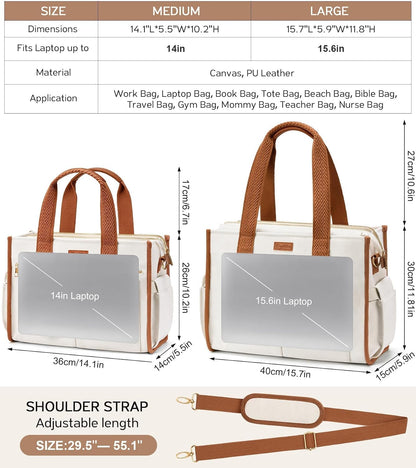 Canvas Tote Bag for Women, 15-Pockets Work Laptop Tote Purse Large Crossbody Nurse Teacher Bible Bag for School Travel Daily