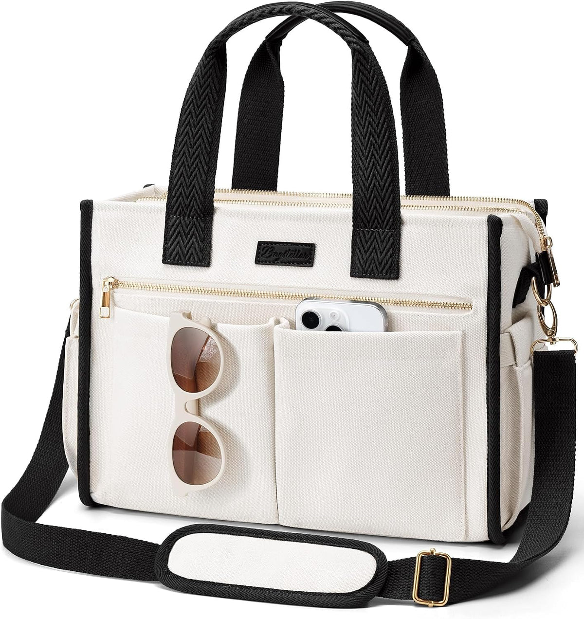 Canvas Tote Bag for Women, 15-Pockets Work Laptop Tote Purse Large Crossbody Nurse Teacher Bible Bag for School Travel Daily