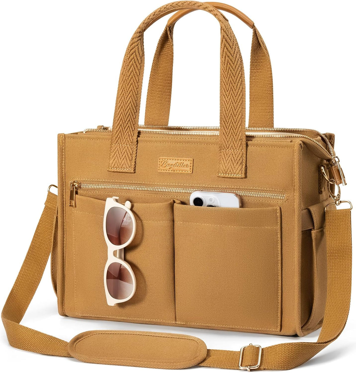 Canvas Tote Bag for Women, 15-Pockets Work Laptop Tote Purse Large Crossbody Nurse Teacher Bible Bag for School Travel Daily