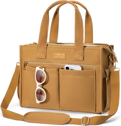 Canvas Tote Bag for Women, 15-Pockets Work Laptop Tote Purse Large Crossbody Nurse Teacher Bible Bag for School Travel Daily