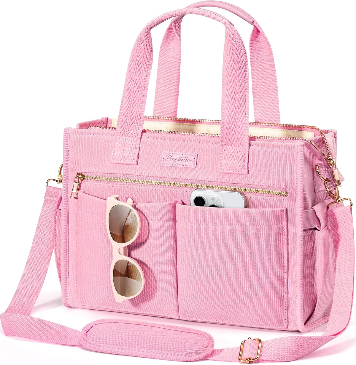 Canvas Tote Bag for Women, 15-Pockets Work Laptop Tote Purse Large Crossbody Nurse Teacher Bible Bag for School Travel Daily