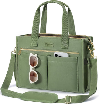 Canvas Tote Bag for Women, 15-Pockets Work Laptop Tote Purse Large Crossbody Nurse Teacher Bible Bag for School Travel Daily