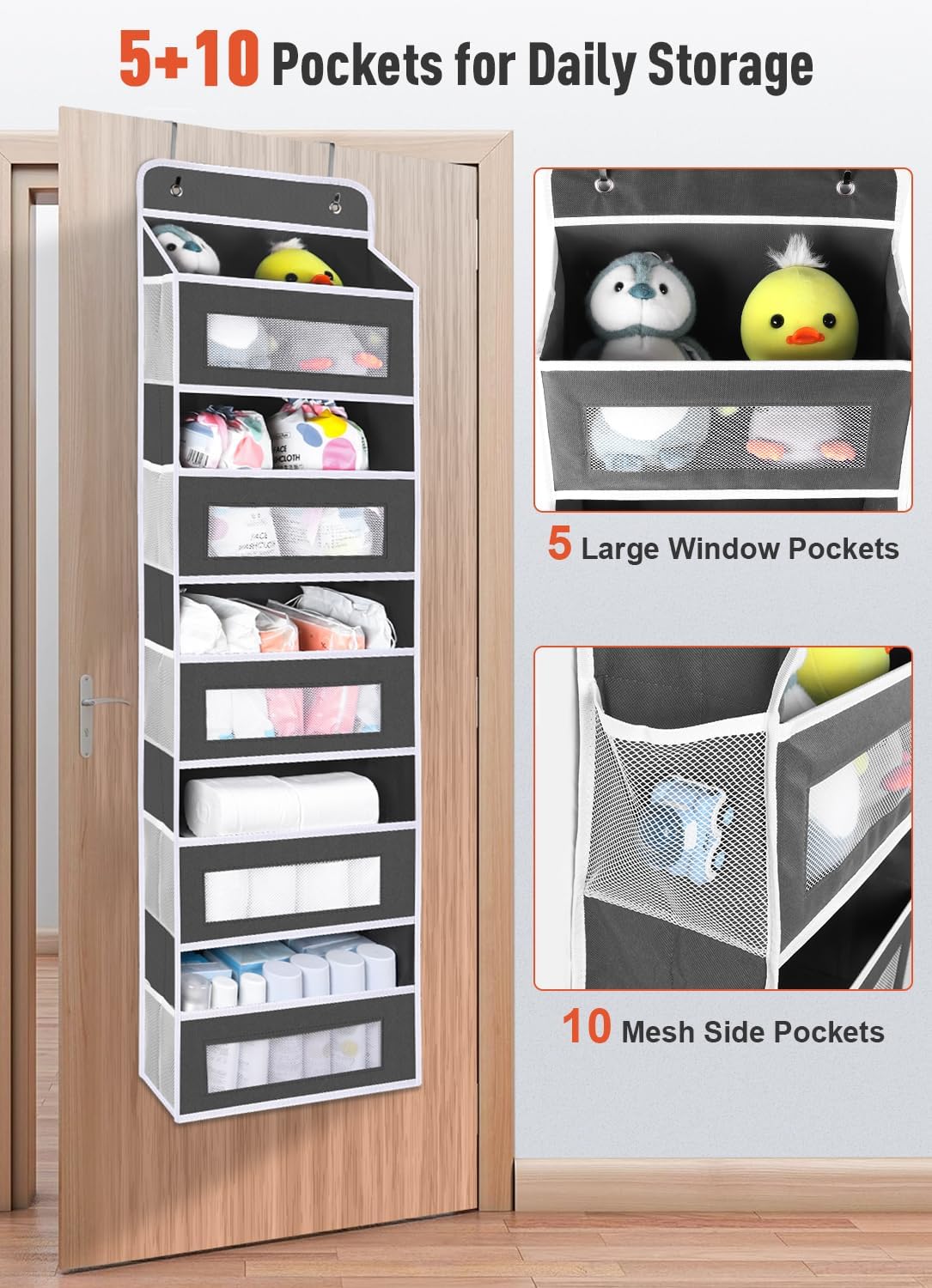 Over The Door Organizer Storage,10 side Pockets, 5 Shelf Hanging Storage