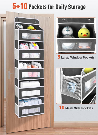 Over The Door Organizer Storage,10 side Pockets, 5 Shelf Hanging Storage