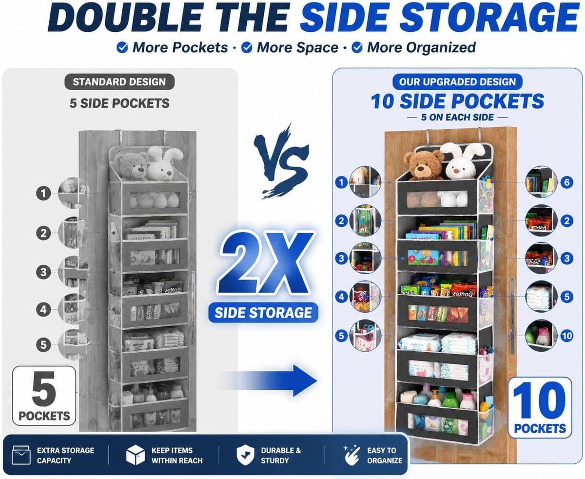 Over The Door Organizer Storage,10 side Pockets, 5 Shelf Hanging Storage