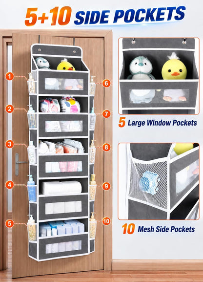 Over The Door Organizer Storage,10 side Pockets, 5 Shelf Hanging Storage