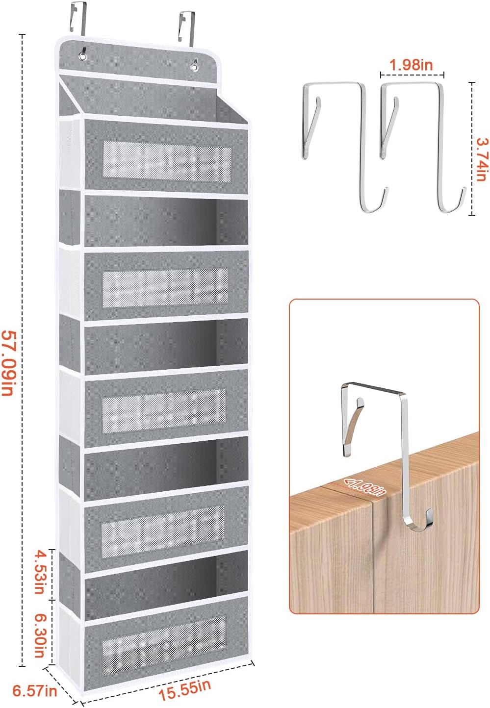Over The Door Organizer Storage,10 side Pockets, 5 Shelf Hanging Storage