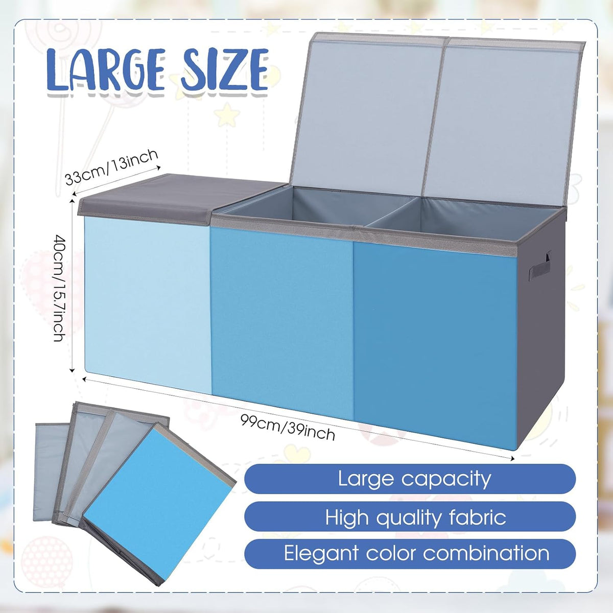Extra Large Toy Chest with Lid,39 x 13 x 15.7'',Sage Green