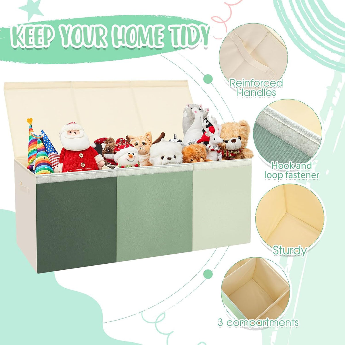 Extra Large Toy Chest with Lid,39 x 13 x 15.7'',Sage Green
