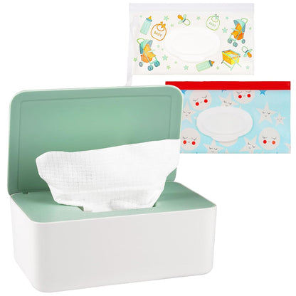 Diaper Wipes Dispenser with 2 Travel Wipes Pouches, Green