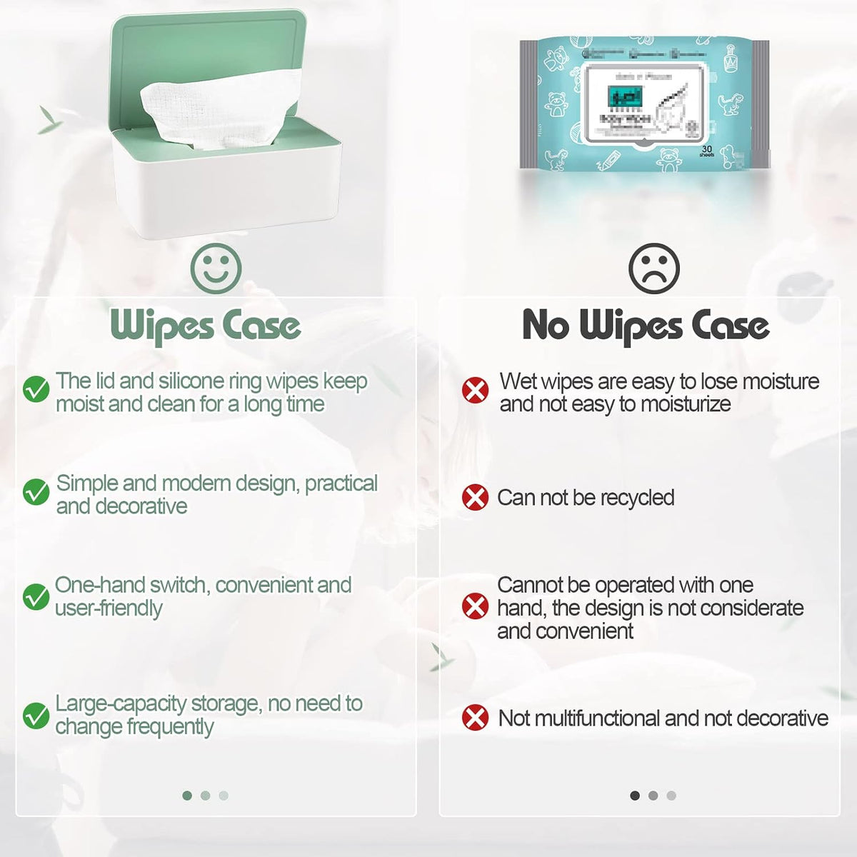 Diaper Wipes Dispenser with 2 Travel Wipes Pouches, Green
