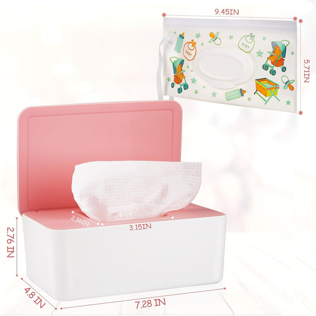Diaper Wipes Dispenser with 2 Travel Wipes Pouches, Green