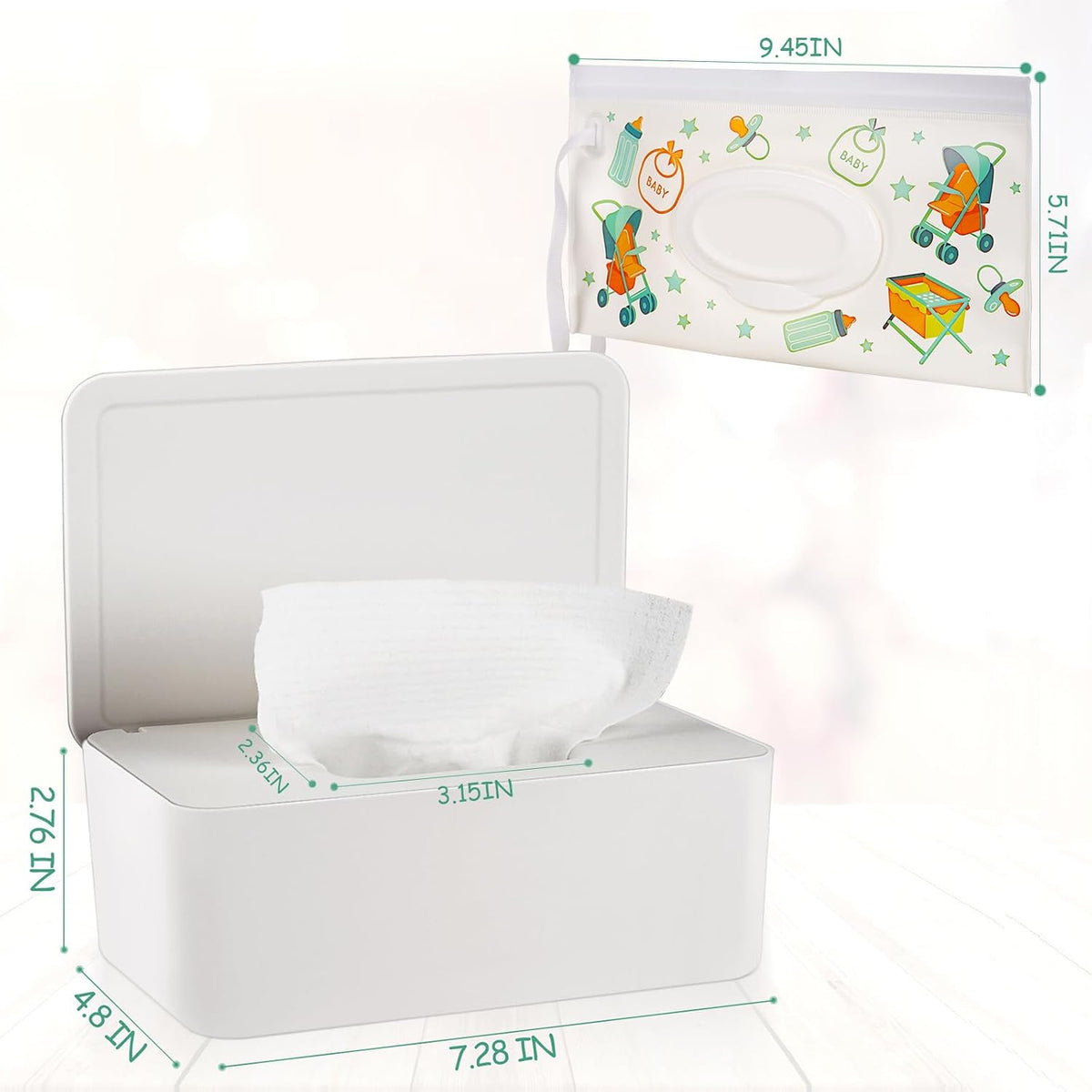 Diaper Wipes Dispenser with 2 Travel Wipes Pouches, Green