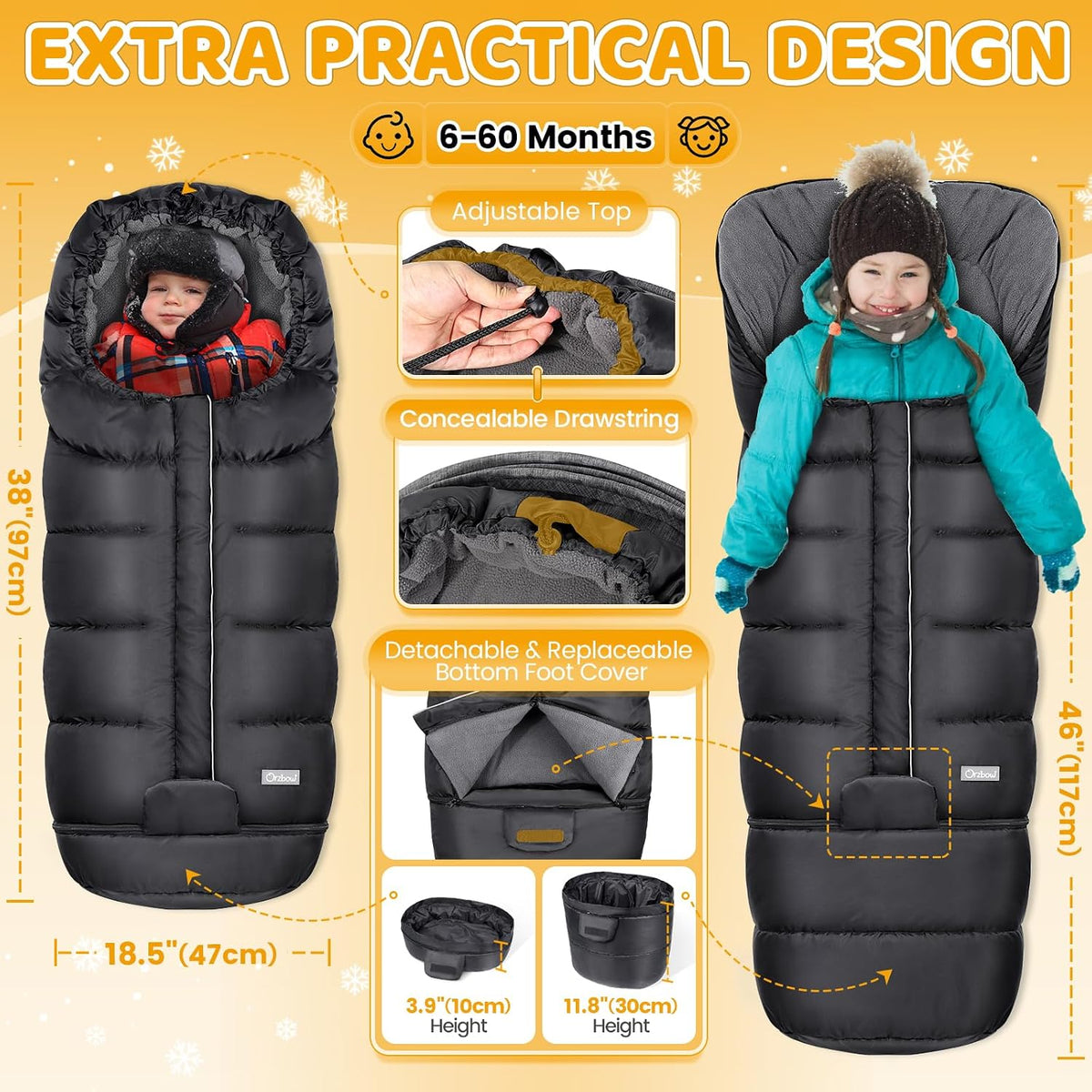 Orzbow Footmuff for Stroller Universal, Weather-Proof Baby Bunting Bag