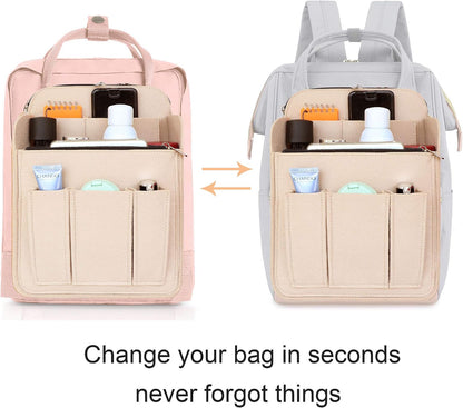 Felt Backpack Organizer Insert for Women and Men, Large Travel Rucksack Insert with High Capacity, Lightweight Bag Organizer with Zipper Pockets
