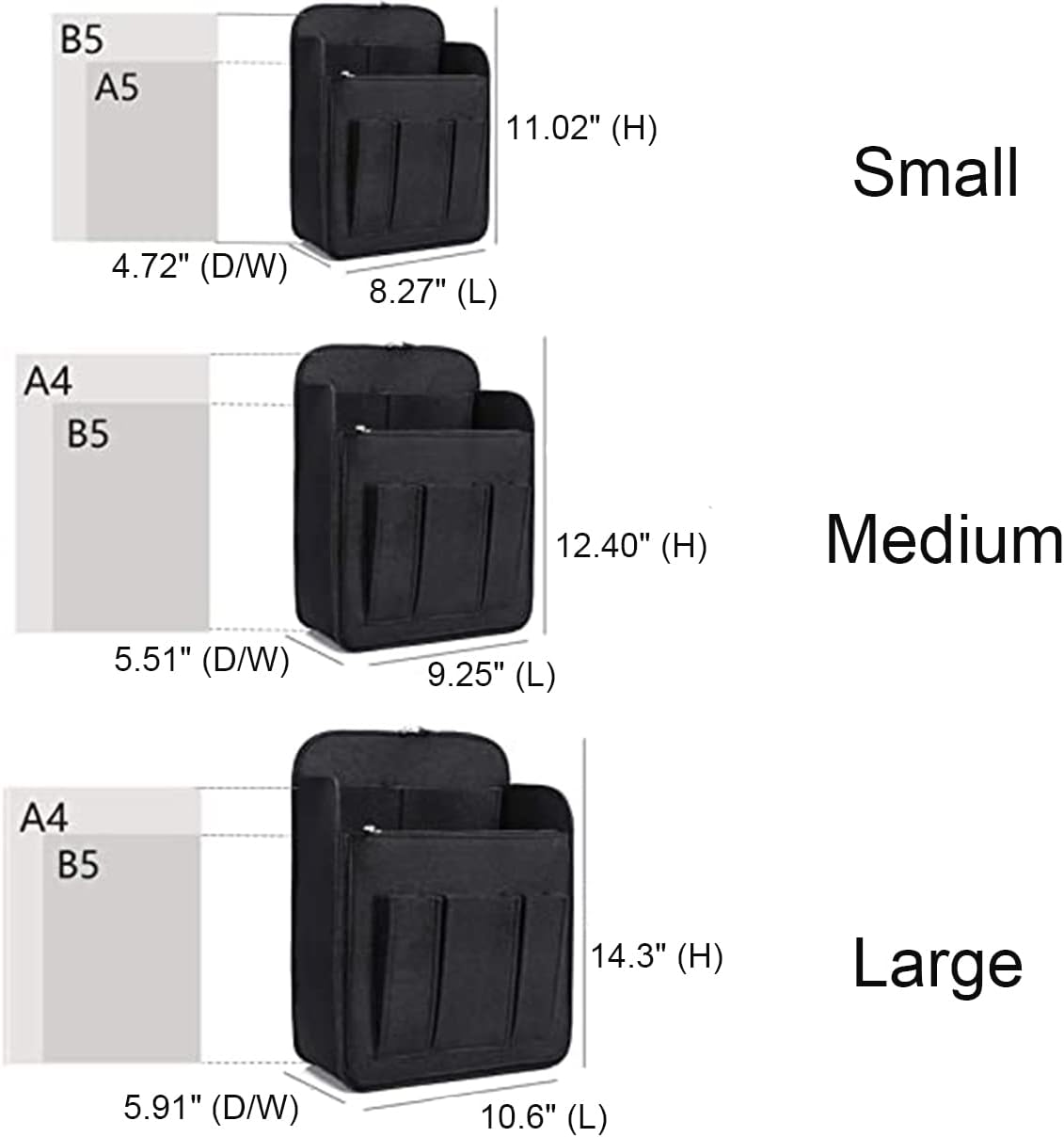 Felt Backpack Organizer Insert for Women and Men, Large Travel Rucksack Insert with High Capacity, Lightweight Bag Organizer with Zipper Pockets