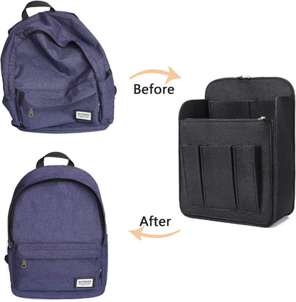 Felt Backpack Organizer Insert for Women and Men, Large Travel Rucksack Insert with High Capacity, Lightweight Bag Organizer with Zipper Pockets