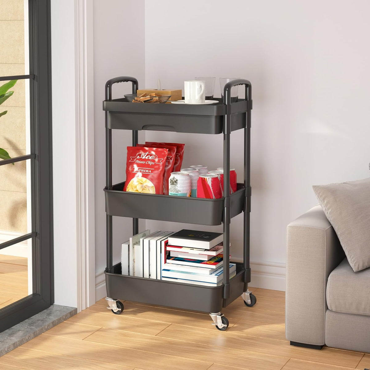 5-Tier Utility Cart with Drawer & Wheels, Storage for Home,Office