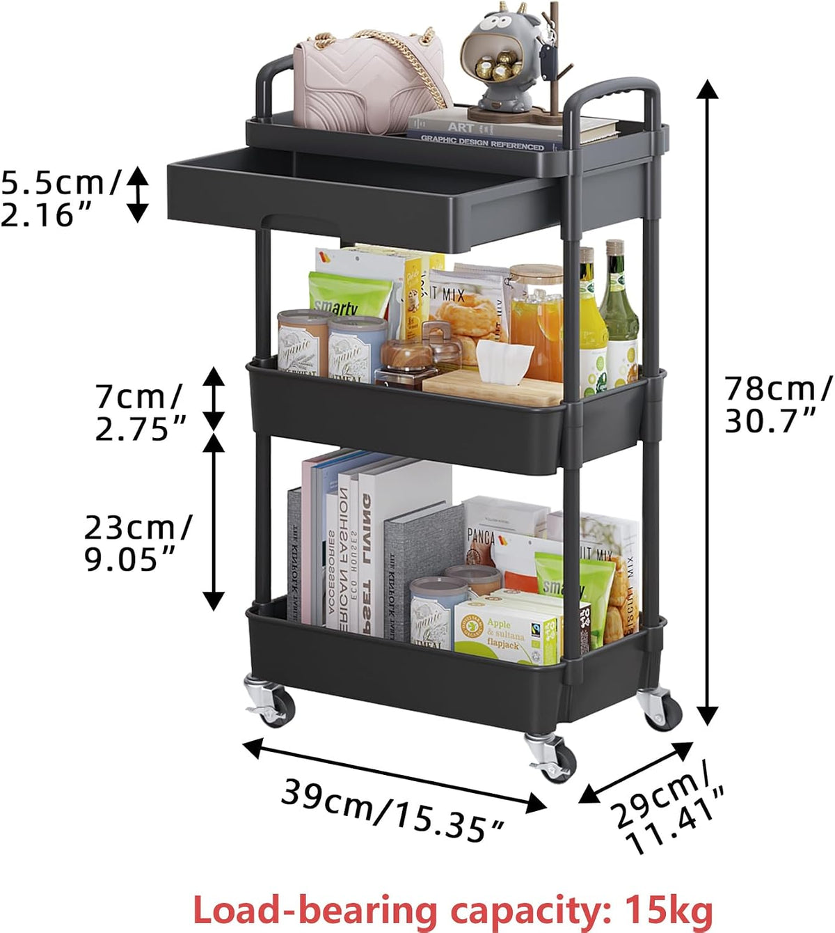 5-Tier Utility Cart with Drawer & Wheels, Storage for Home,Office
