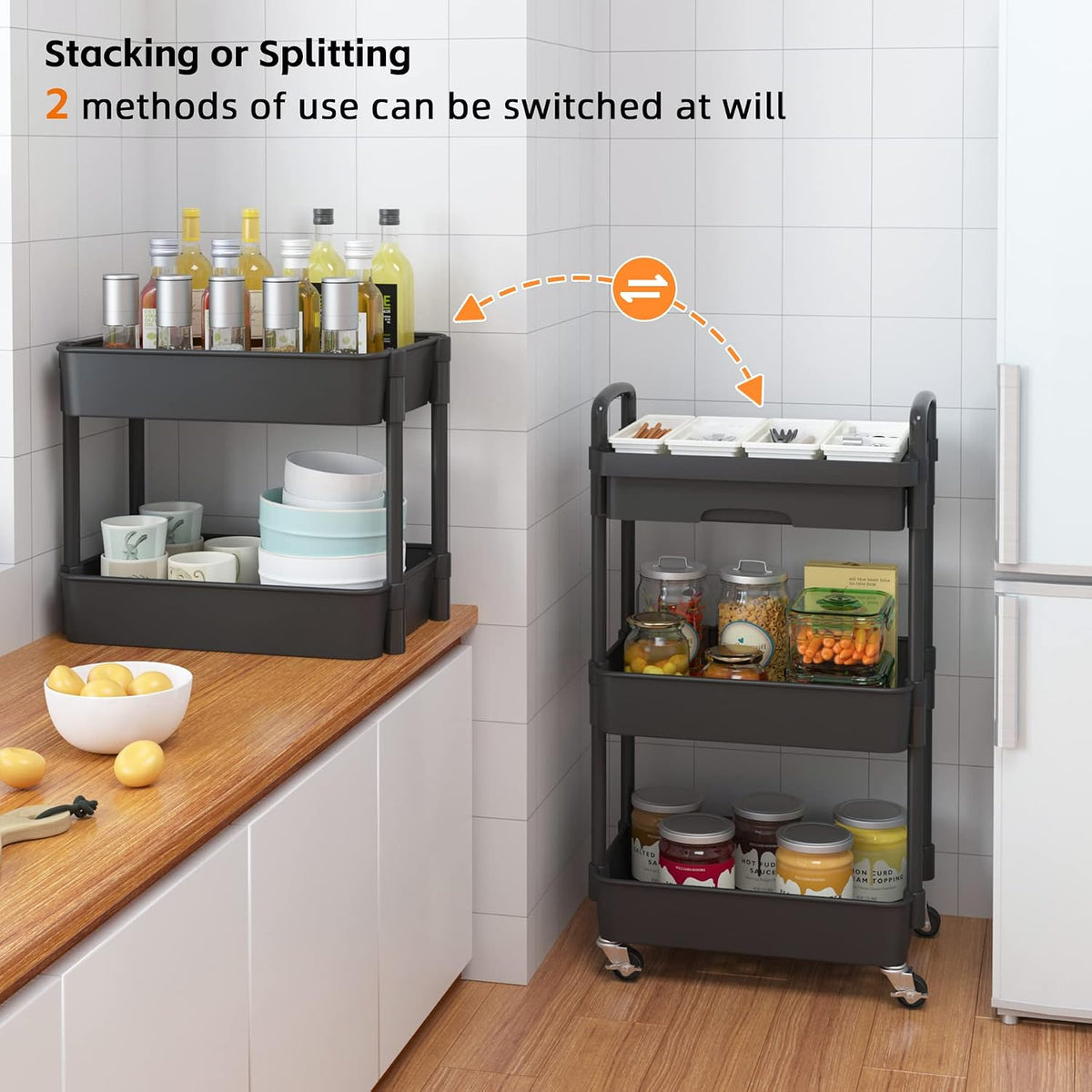 5-Tier Utility Cart with Drawer & Wheels, Storage for Home,Office