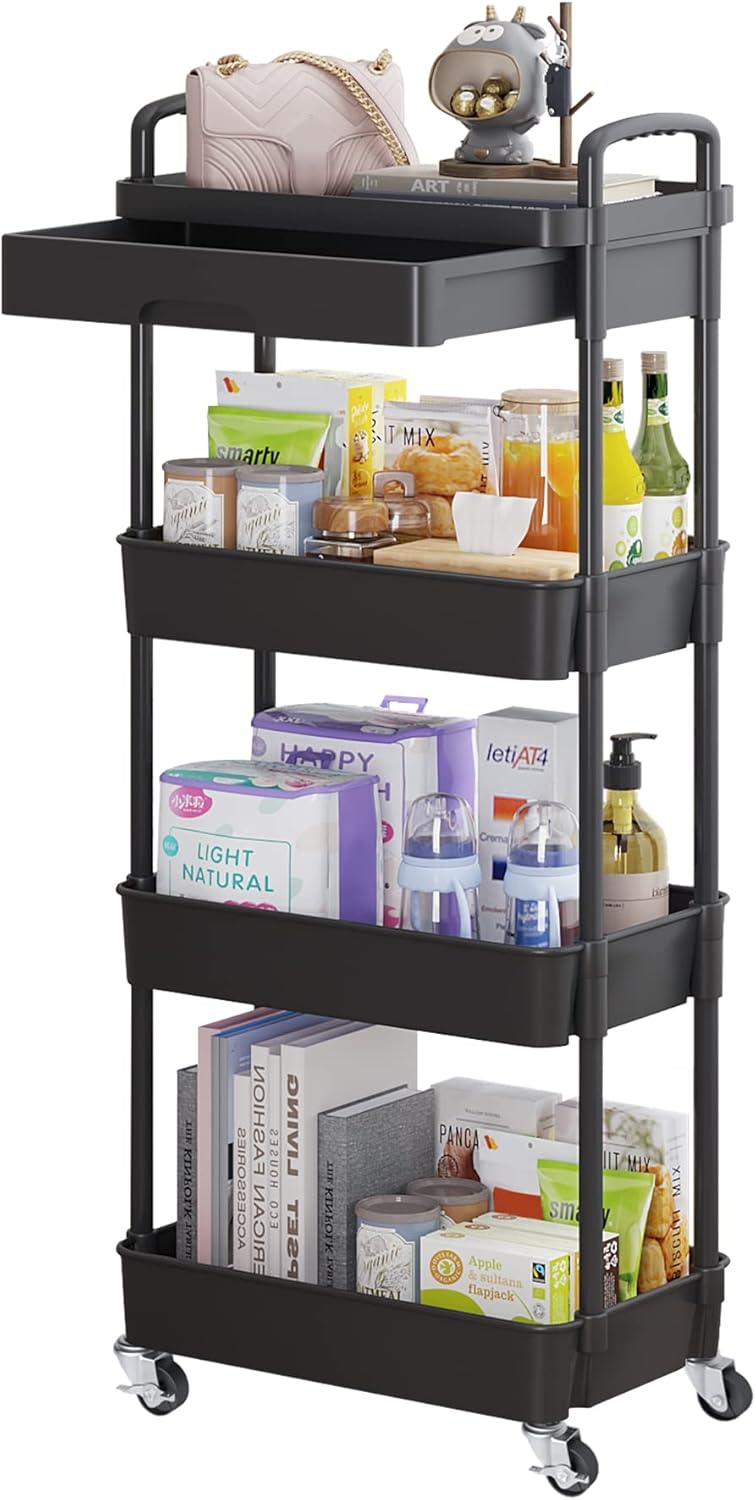 5-Tier Utility Cart with Drawer & Wheels, Storage for Home,Office