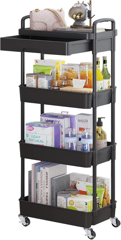5-Tier Utility Cart with Drawer & Wheels, Storage for Home,Office