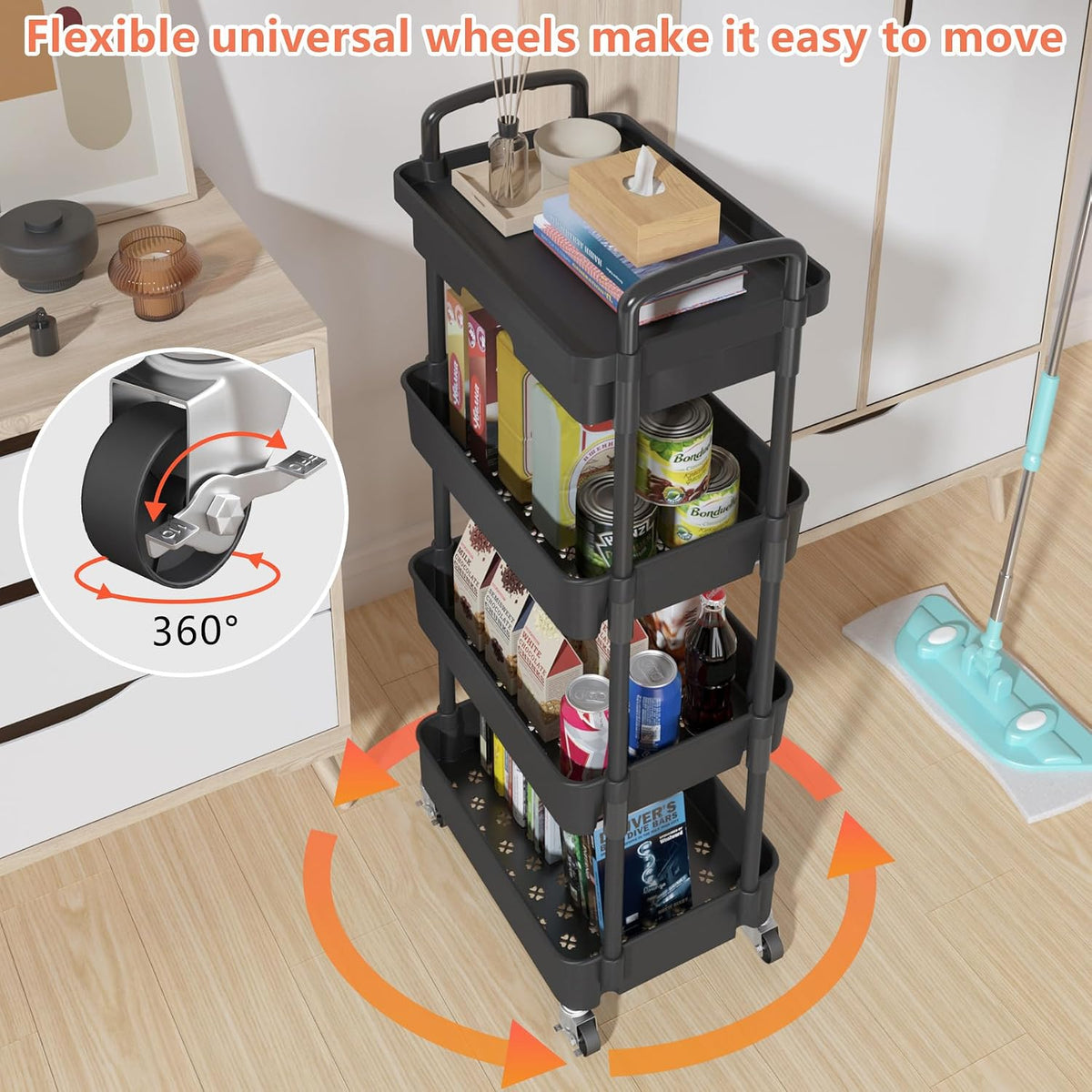 5-Tier Utility Cart with Drawer & Wheels, Storage for Home,Office