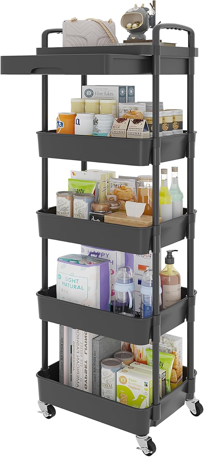 5-Tier Utility Cart with Drawer & Wheels, Storage for Home,Office