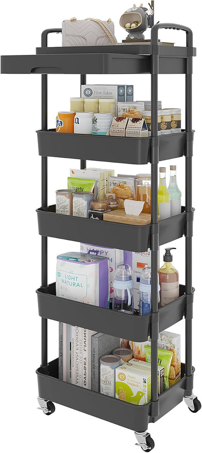 5-Tier Utility Cart with Drawer & Wheels, Storage for Home,Office
