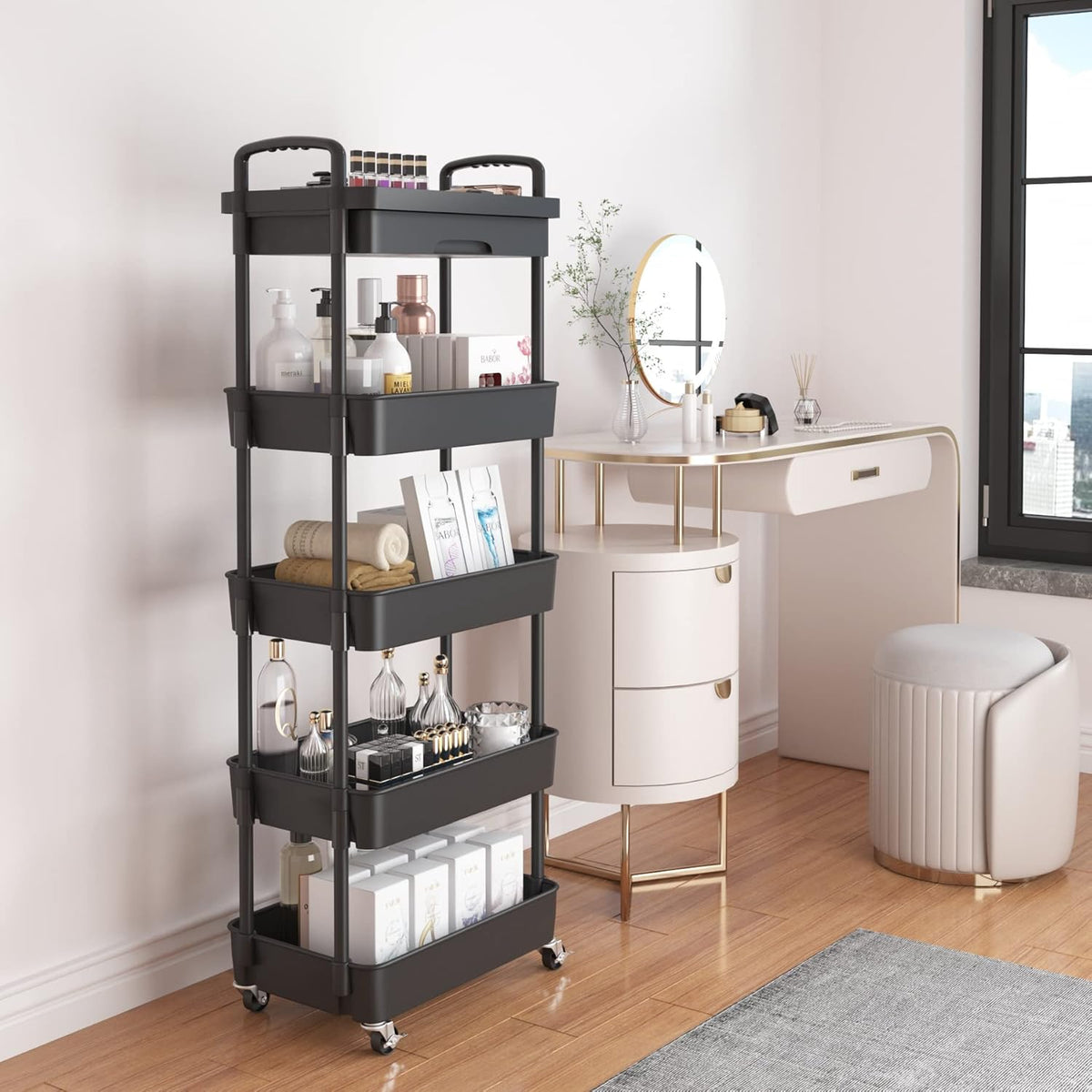 5-Tier Utility Cart with Drawer & Wheels, Storage for Home,Office