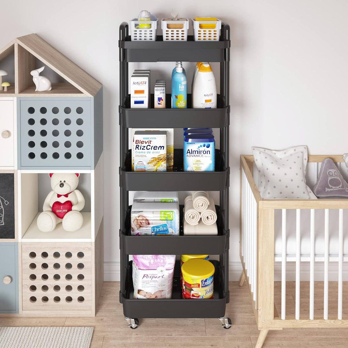 5-Tier Utility Cart with Drawer & Wheels, Storage for Home,Office