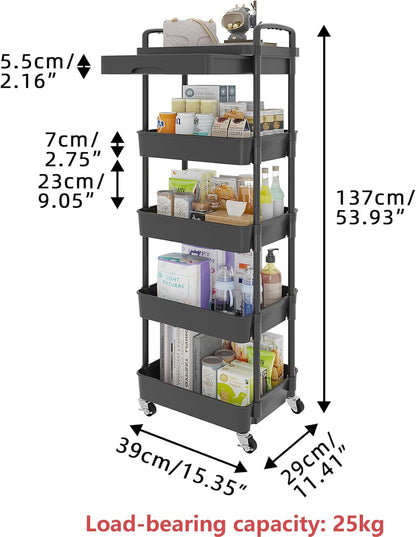 5-Tier Utility Cart with Drawer & Wheels, Storage for Home,Office