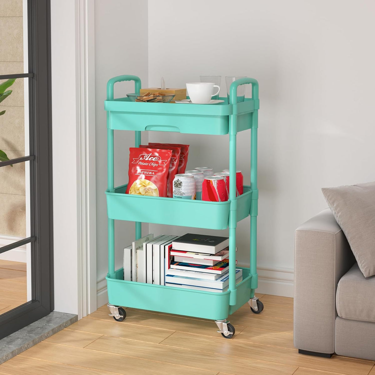 5-Tier Utility Cart with Drawer & Wheels, Storage for Home,Office