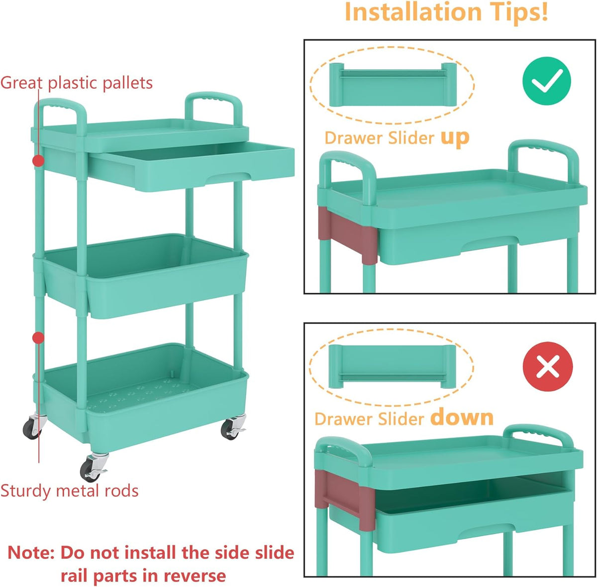 5-Tier Utility Cart with Drawer & Wheels, Storage for Home,Office