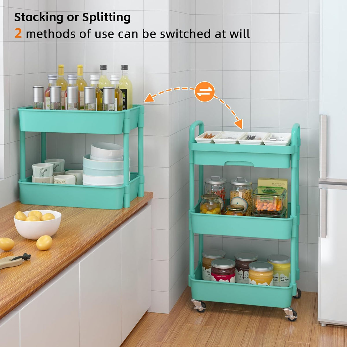 5-Tier Utility Cart with Drawer & Wheels, Storage for Home,Office
