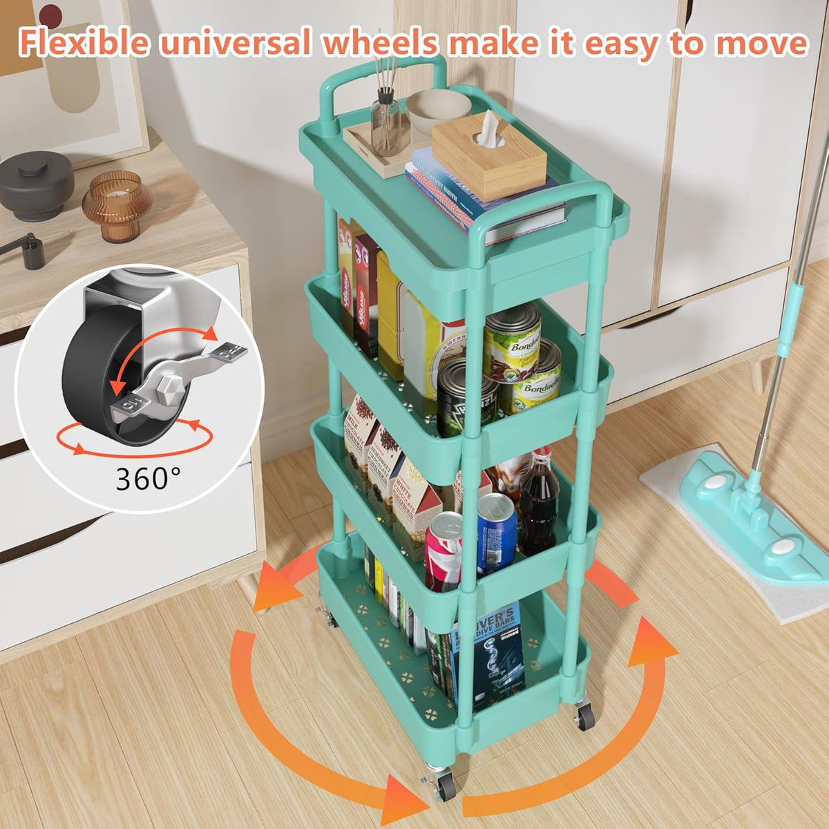 5-Tier Utility Cart with Drawer & Wheels, Storage for Home,Office